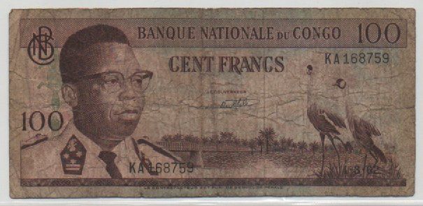 Banconote: 100 FRANCHI - 1 MARZO 1962 - CONGO – Usato da CHIASSO venduto da Rochelle59.