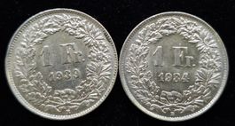 Münzlot 1Fr. 1934+1939 vorz+ Silber