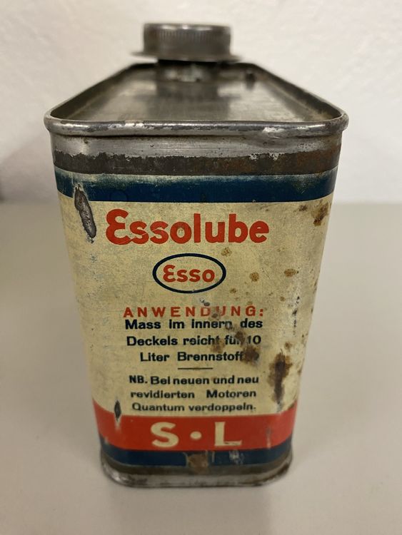 Rare et ancien bidon d’huile Essolube Suisse Schweiz Oeldose (Gebraucht