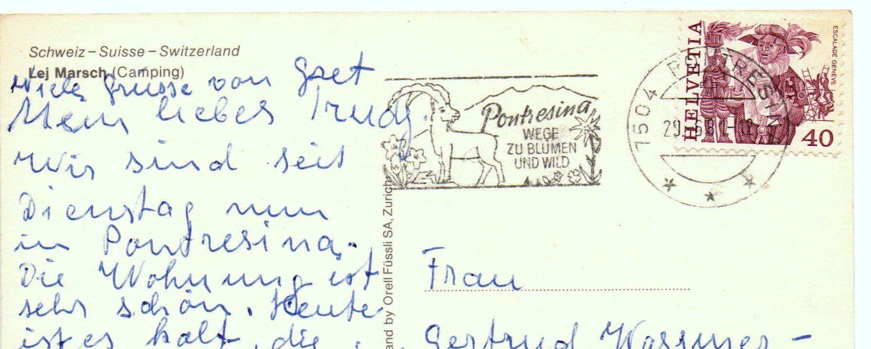 Cartoline postali: PONTRESINA Lej Marsch Camping - Badeleben am See – Usato da Jona venduto da philajona 1