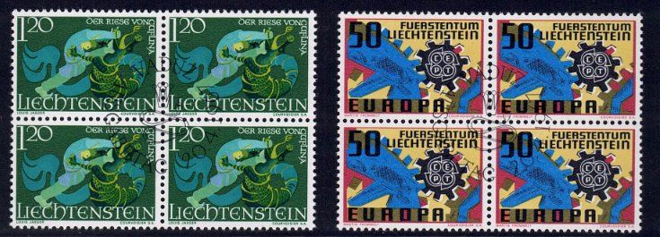 Tutti i francobolli: LIECHTENSTEIN  4er Blocks 1967 – Nuovo (secondo la descrizione) da Pfäffikon ZH venduto da Romulus 1