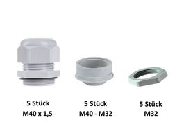 Kabelverschraubung M40 IP68 inkl. Reduktion - 5 Stück -
