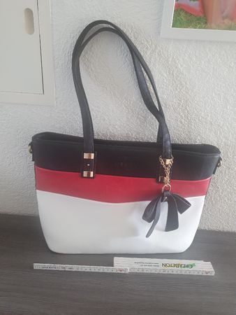 Schicke Damen Handtasche Schwarz/Weiss/Rot