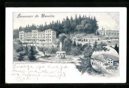 Macolin, Hotel mit Brunnen, Im Hintergru