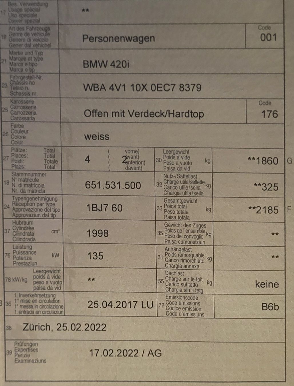 BMW Autos: BMW 4er Cabriolet Sportedition weiss – D'occasion à Bülach par Loser 6