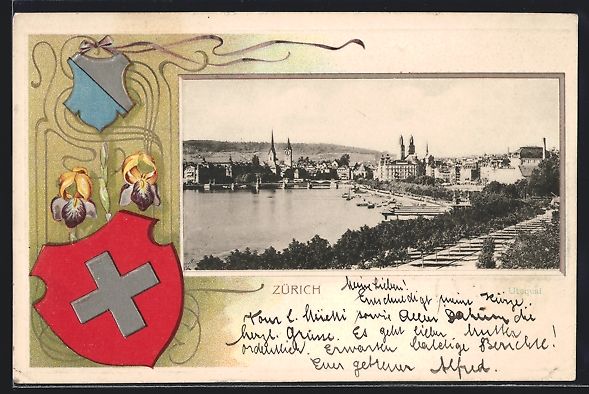 Ansichtskarten: Passepartout-Lithographie Zürich, Blick – Gebraucht aus Berlin von bartko-reher