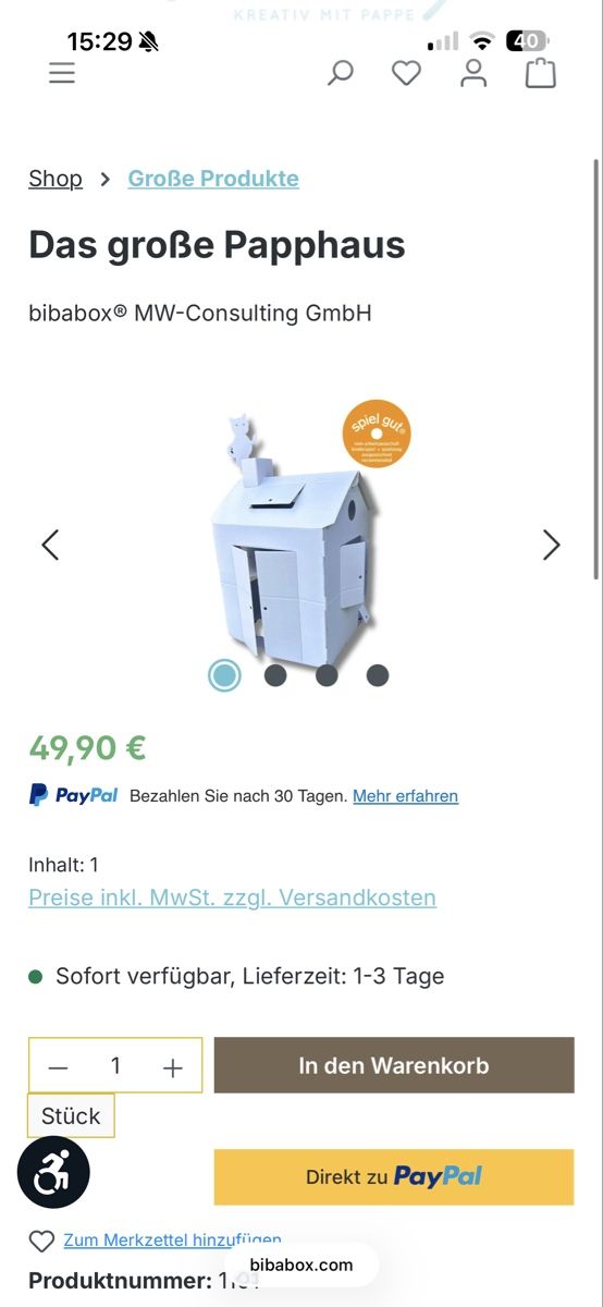 Casette per bambini: Bibabox - das grosse Papphaus – Nuovo e nell'imballaggio originale da Bergdietikon venduto da LA-Sunshine