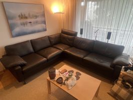 Ecksofa Leder dunkelbraun - guter Zustand, COR, 3-jährig
