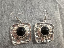 Orecchini pendenti quadrati argento e onice nuovo