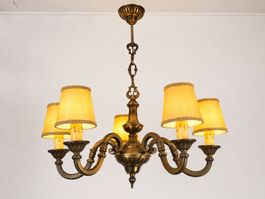 Vintage Kronleuchter 5-armig mit Lampenschirmen