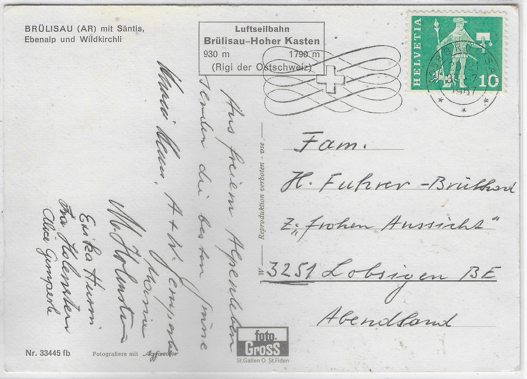 Cartoline postali: Brülisau AR - Luftseilbahn Hoher Kasten – Usato da Ettingen venduto da Kartenplanet 1