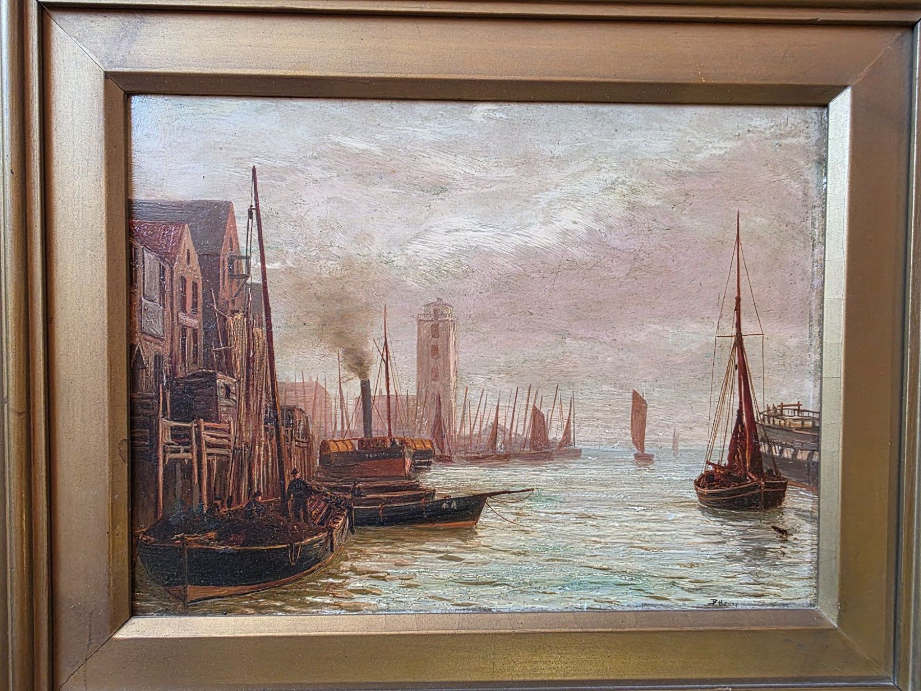 Dipinti: antikes Gemälde signiert - River Tyne 1879 – Usato da Walterswil BE venduto da Lonitti 1