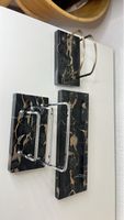 Porte-lettres vintage en marbre noir et métal chromé