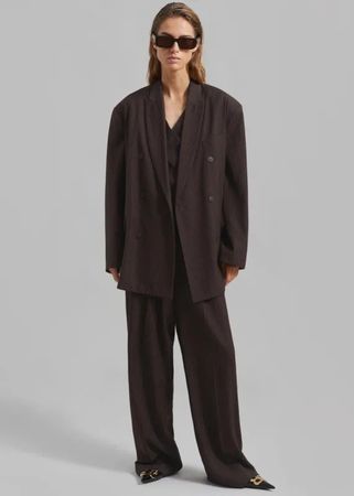 THE FRANKIE SHOP SET BLAZER AND TROUSERS PINSTRIPE BROWN