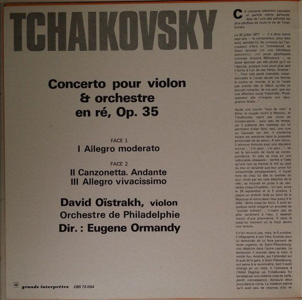 Dischi in vinile: Tchaikovsky/Oistrakh/PO/Ormandy: Concerto Pour Violon & Orch – Nuovo (secondo la descrizione) da Steinhausen venduto da Vilivinili 1