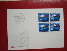 FDC 100 Jahre SBB 2002 Viererblock 70 Rappen