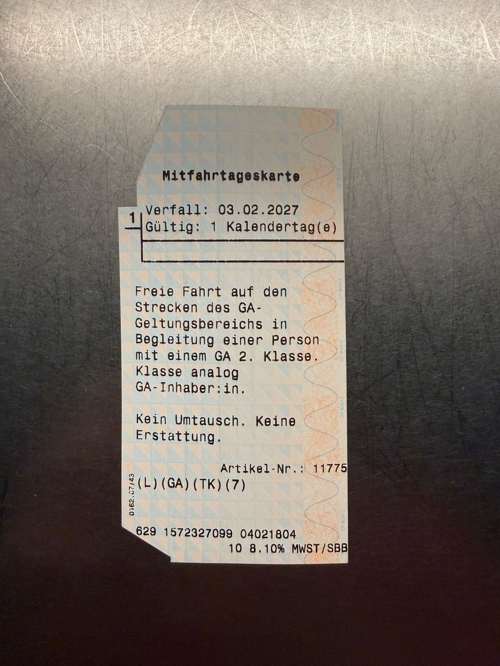Tickets: Mitfahrtageskarte SBB 2. Klasse – Neu und originalverpackt aus Basel von cal_yf9p