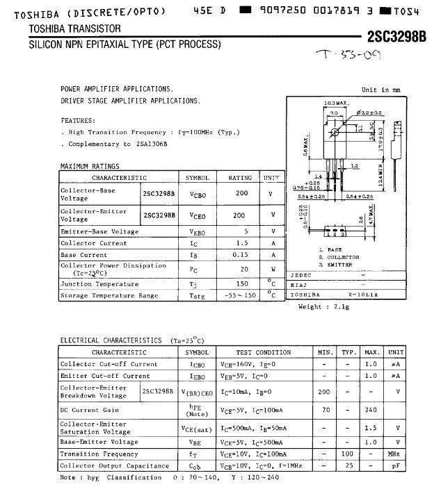Transistor-Paar 2SA1306 & 2SC3298 Von Toshiba – Treiber/Endstufe, 1 Paar (je 1 Stück)