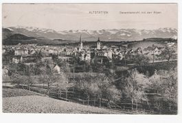 Alte Fotokarte Stadt Altstätten Gesamtansicht mit Alpen