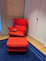 Fauteuil à oreilles et Repose pieds oranges - STRANDMON IKEA