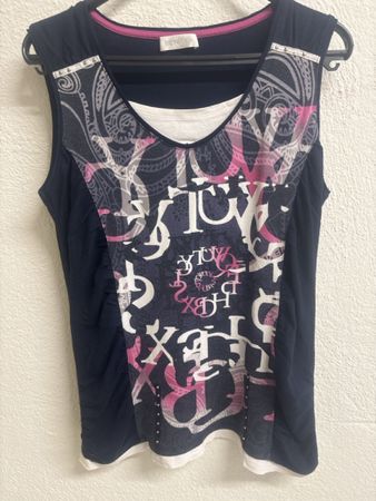 BONITA Oberteil Grösse M Damen ärmellos Navy Print