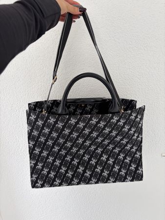 Hallhuber Shopper Schwarz/Grau Logo Muster mit Schulterrieme