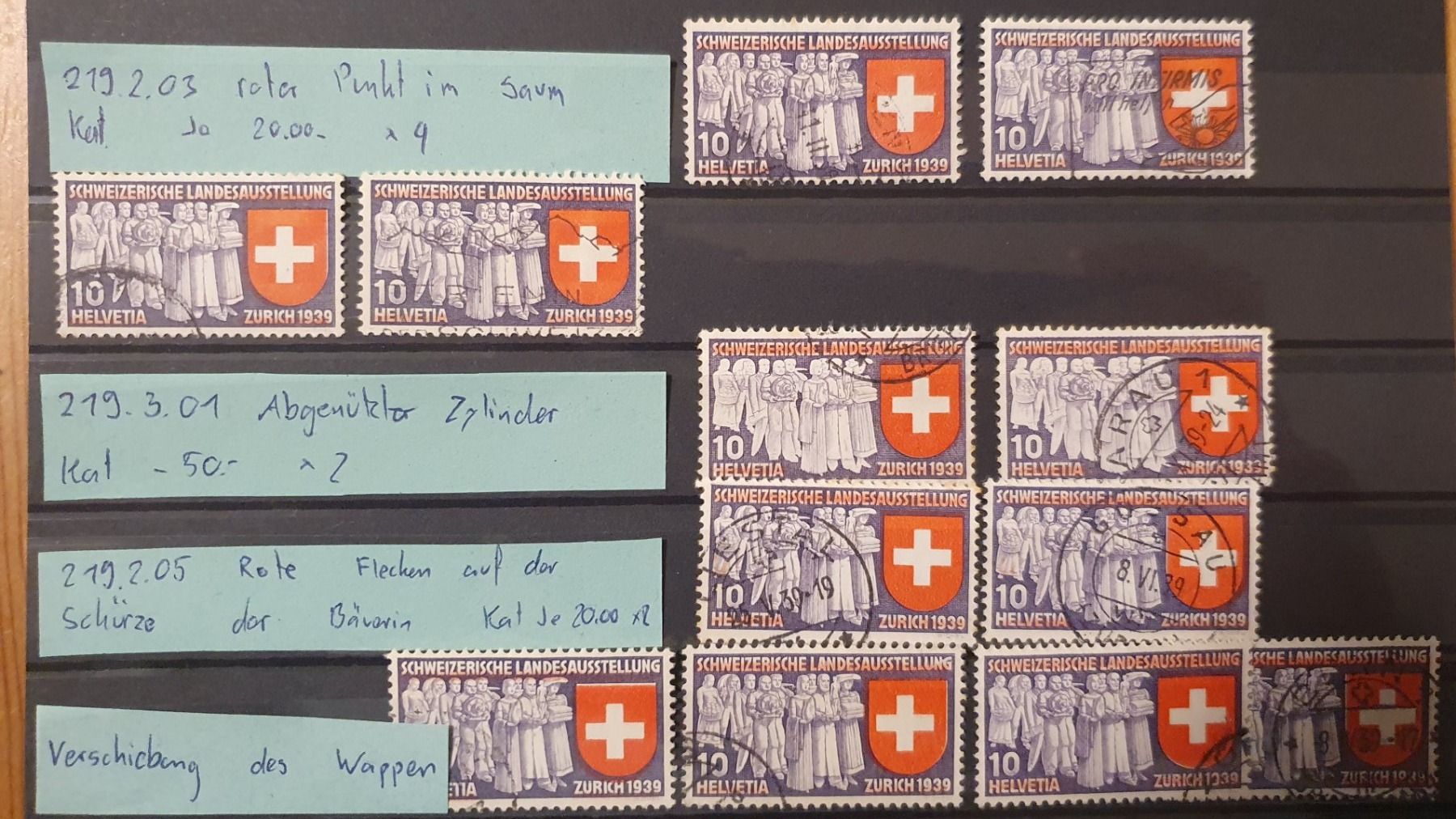 Tutti i francobolli: Landesausstellung 1939 PF/Abarten – Usato da Balgach venduto da SIMEON27