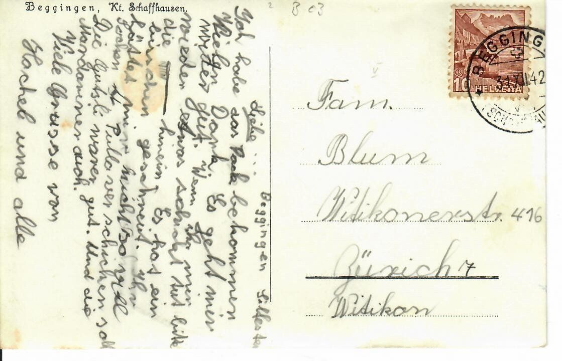 Ansichtskarten: Beggingen 1942 – Gebraucht aus Hochdorf von Ziegel-16 1