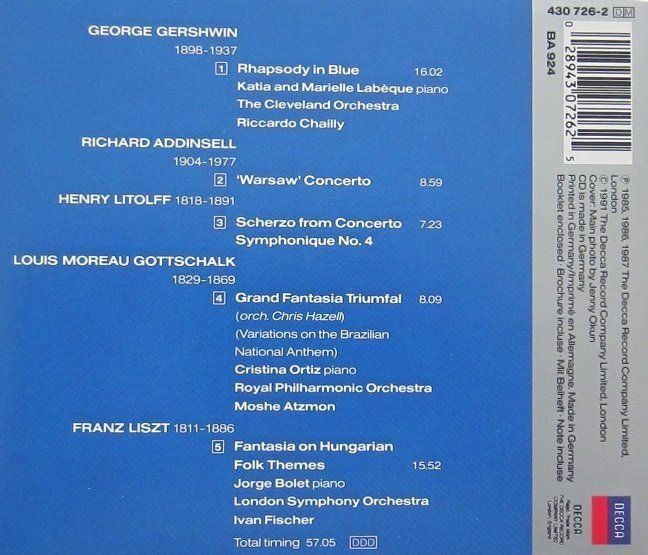 CD: Gershwin / Addinsell / Litolff / Gottschalk / Liszt – Usato da Grüningen venduto da azulblanco 1