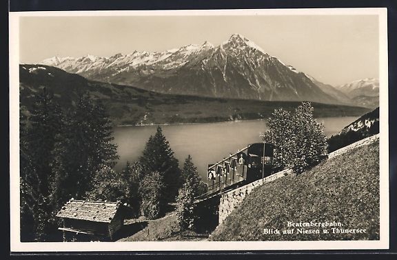 Cartoline postali: Beatenberg, Beatenbergbahn mit Blick auf – Usato da Berlin venduto da bartko-reher