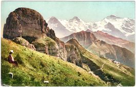 Eiger, Mönch & Jungfrau in den Bergen eine FRAU ca.1910 (BE)