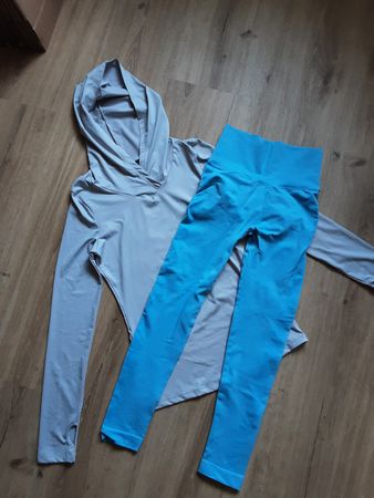 Sport-Set Damen Hoodie und Leggings grau/blau Gr. S 