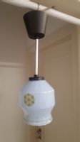 Vintage Decken-Hänge-Lampe .  Pressglas hellblau ,gemustert