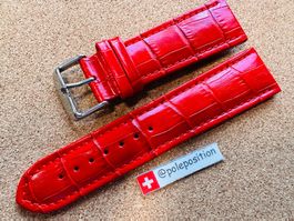24mm Uhrenarmband Leder glanz rot, Lederarmband für Uhren