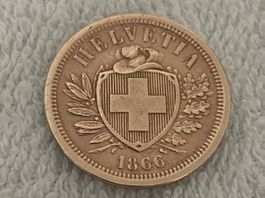 2 centimes/Rappen 1866 B Abart