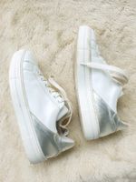 SIMONELLI  LEDER 36 WEISS SILBER SNEAKER SCHUHE SCHNÜRER