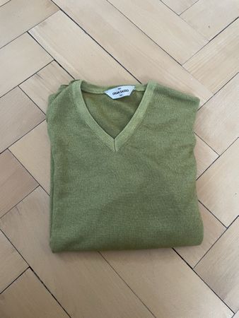Gran Sasso Pullover V-Ausschnitt 100% Schurwolle Olivgrün M