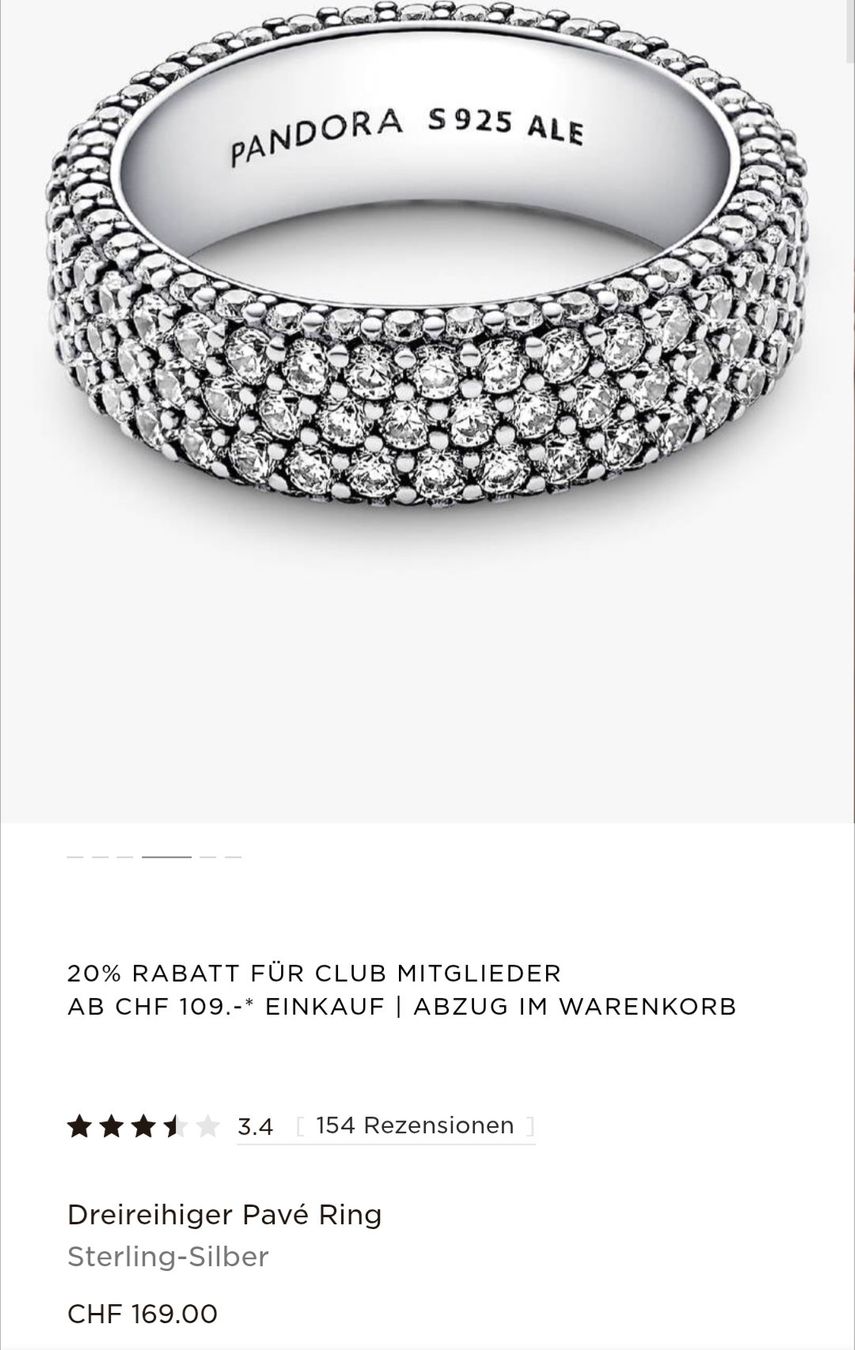 Pandora Anelli: pandora timeless pavé triple row ring sterling silver – Usato da Zürich venduto da oschance 2