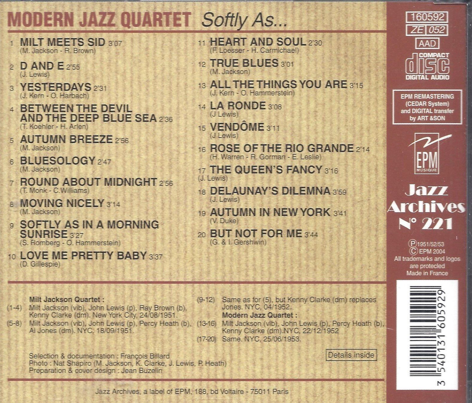 CDs: Modern Jazz Quartet SOFTLY M.Jackson CD – Gebraucht aus Kandergrund von Sososo 1
