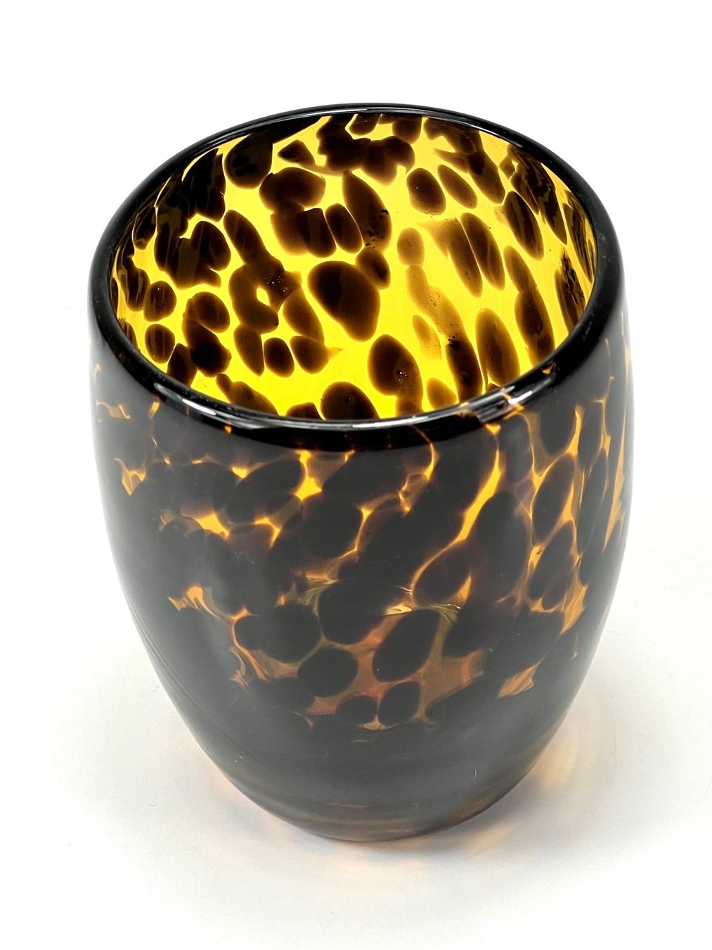 Bicchieri: LEOPARD-GLAS Bernstein braun Murano-Stil Windlicht Trinkglas – Usato da Zürich venduto da Arche_Brockenhaus 1