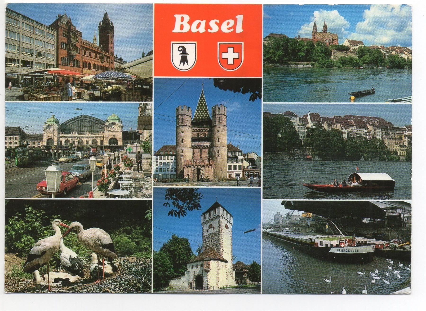 Cartes postales: Mehrbild-AK BASEL - Schiff - Auto - Störche – D'occasion à Jona par philajona
