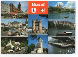 Mehrbild-AK BASEL - Schiff - Auto - Störche