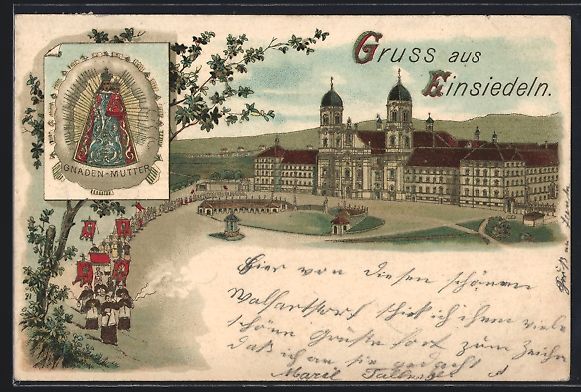 Cartoline postali: Litho Einsiedeln, Kloster, Gnaden-Mutter – Usato da Berlin venduto da bartko-reher