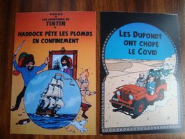 2 cartes postales parodies de Tintin