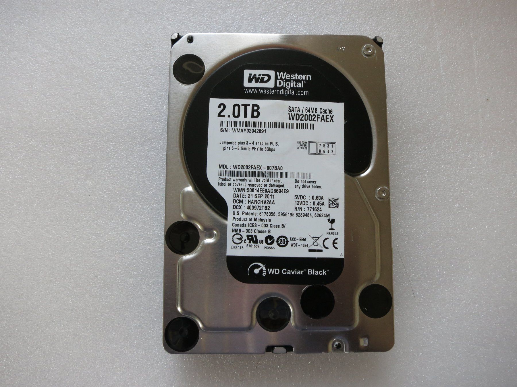 Western Digital Dischi rigidi: Harddisk WD2002FAEX 2TB SATA Performance   9815 std – Usato da Neuhausen venduto da Juhui584