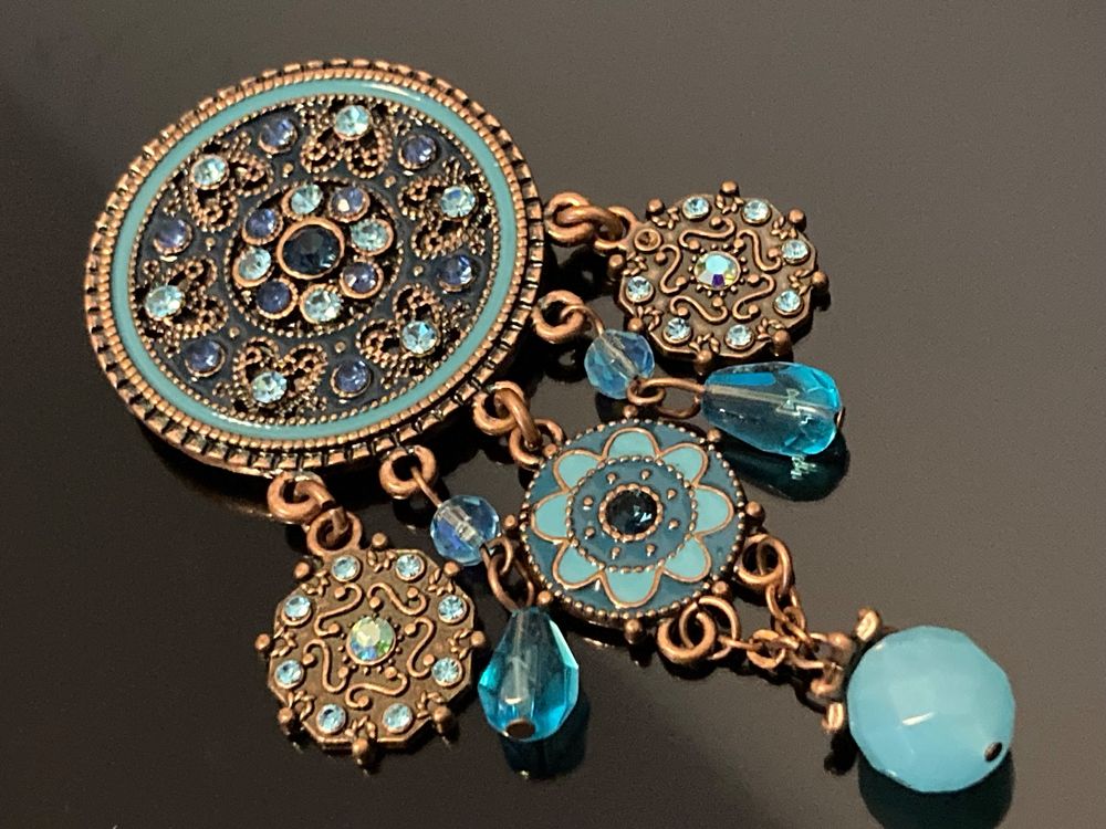 Ancien pendentif, en métal doré, pierre verte, Amerikaner K&L, vintage