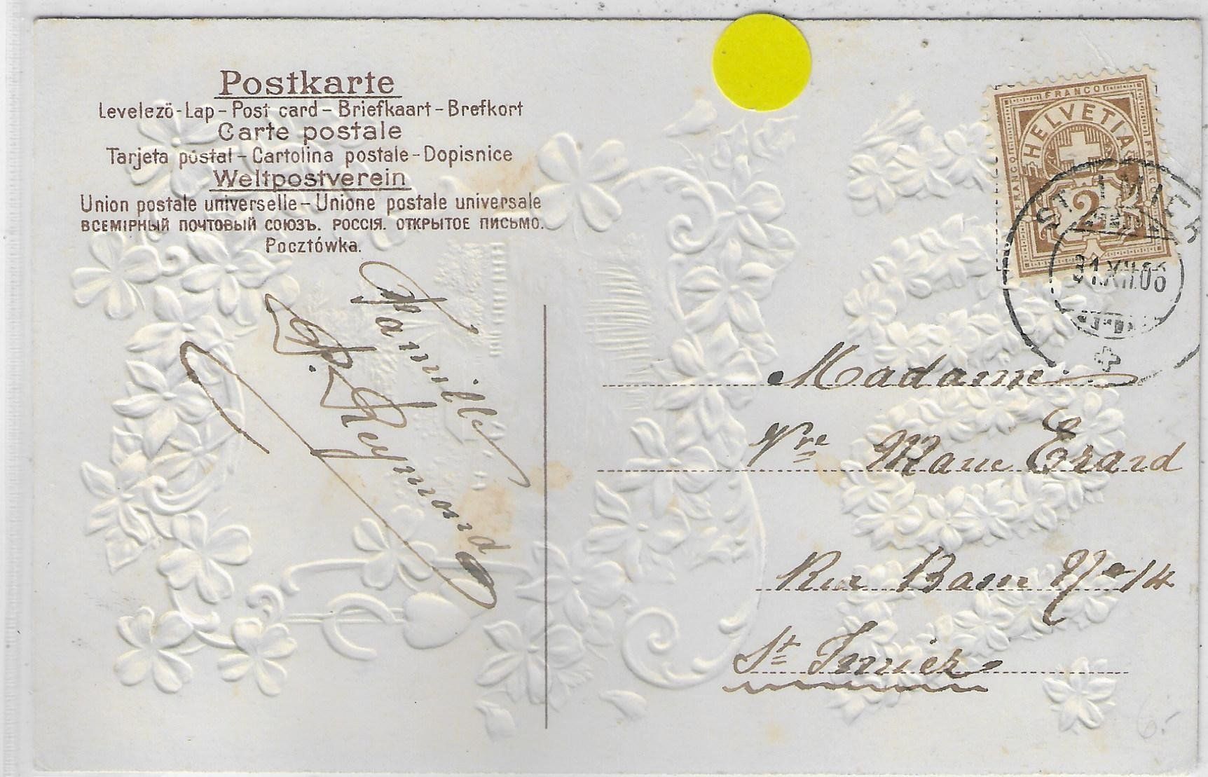 Cartoline postali: Bonne Annee 1907 - Präge-Litho – Usato da Ettingen venduto da Kartenplanet 1