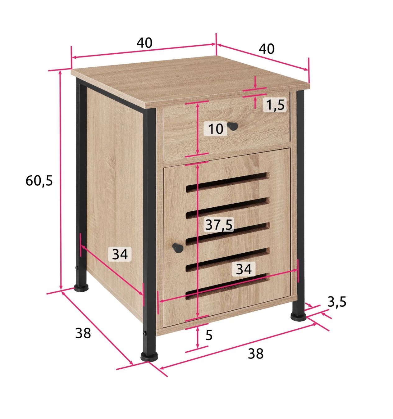 Comodini: neuer Nachttisch Industrial Holz hell, Eiche Sonoma – Nuovo e nell'imballaggio originale da Necker venduto da liq24 5