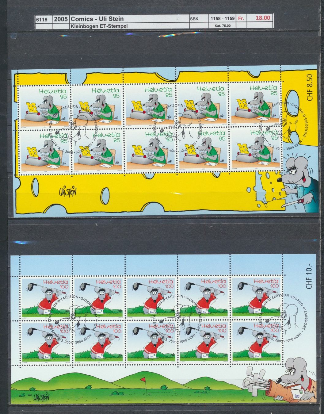 Alle Briefmarken: 2005 "Comics - Uli Stein", Kleinbogen, ET - Stempel – Gebraucht aus Winterthur von Zupogeru