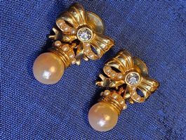 Vintage klassische Ohrhänger mit Perle/Strass